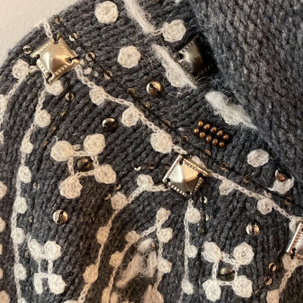 Free People Charcoal Turtleneck Sweater with Ivory Design - Picture 14 of 16